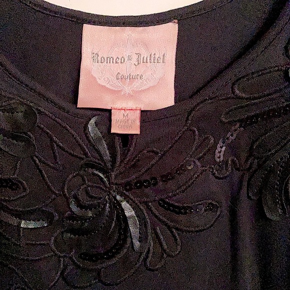 Couture Embellished Embroidery Sequin Black Top - Picture 6 of 12